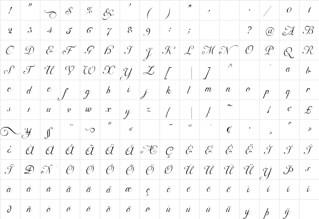 Carl Beck Script Regular  glyph index