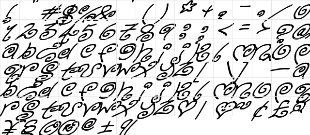 Kurly Kyoots Italic  glyph index