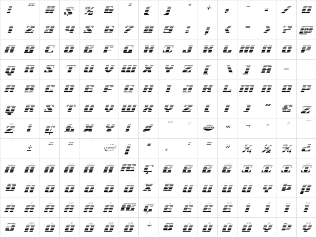 21 Gun Salute Gradient Italic Italic  glyph index
