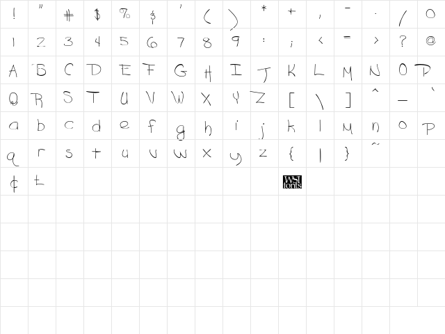 Grafitti Regular  glyph index