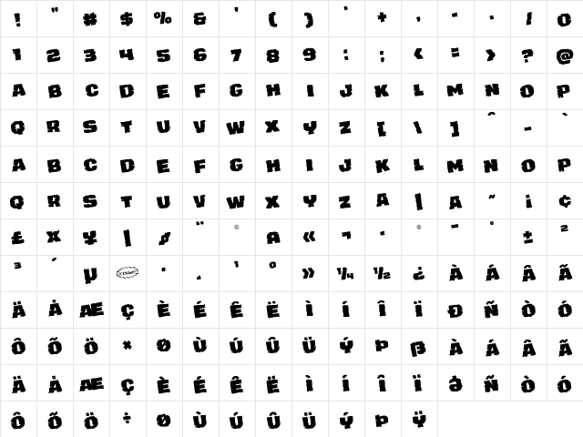 Jugger Rock Staggered Rotated Regular  glyph index