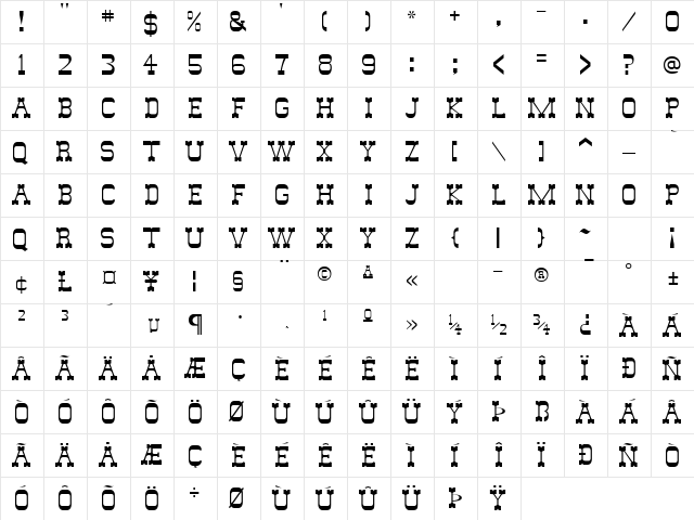 GE Old West Regular  glyph index