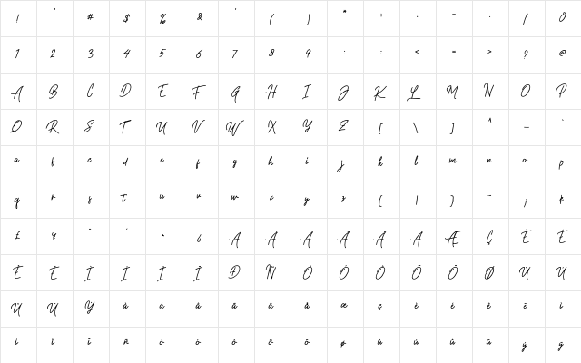 Gasterye Bold Regular  glyph index