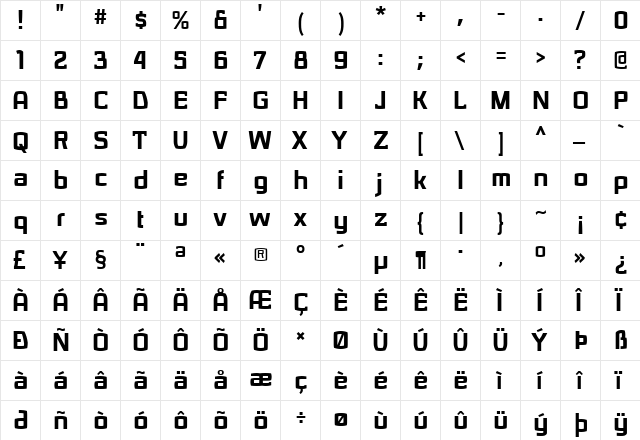 Sarasori Black Regular  glyph index