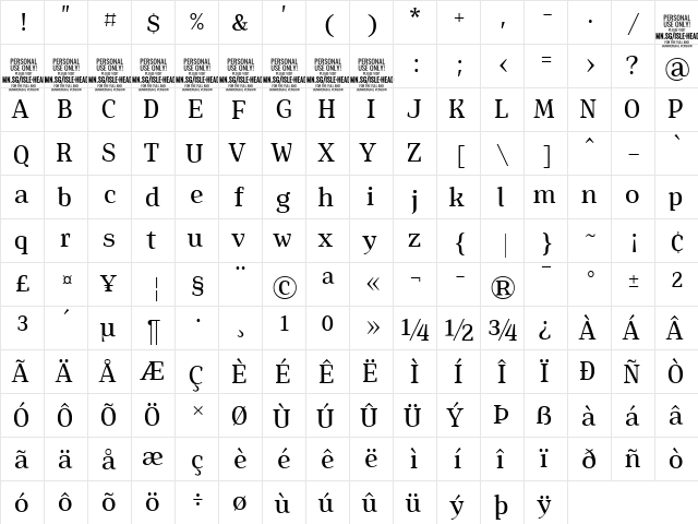 Isle Headline PERSONAL USE Medium  glyph index