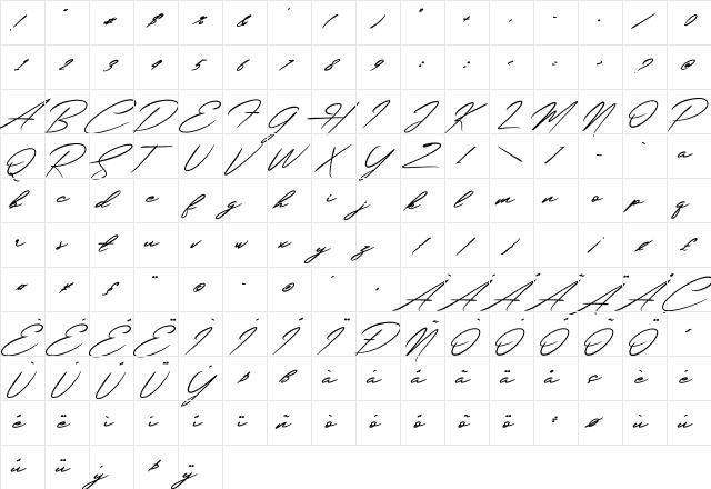 Cherolline Regular  glyph index