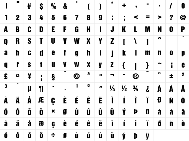 Helvetica Inserat Medium  glyph index