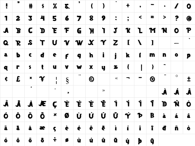 Borju 2 Regular  glyph index