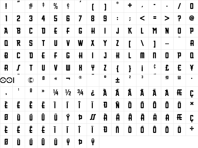 Greasy Spoon NF Regular  glyph index
