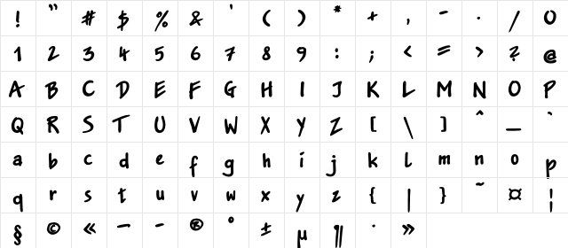 JakobXC Regular  glyph index