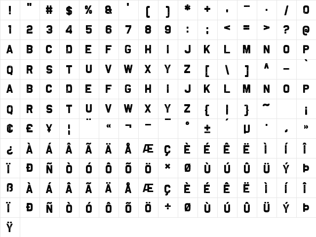 The Slug and Lion Regular  glyph index