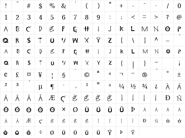 CraftsmanSCapsSSK Regular  glyph index