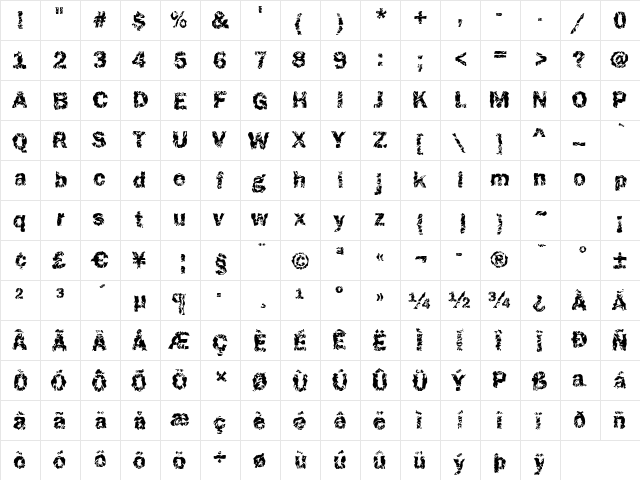 Funky37 Bold  glyph index