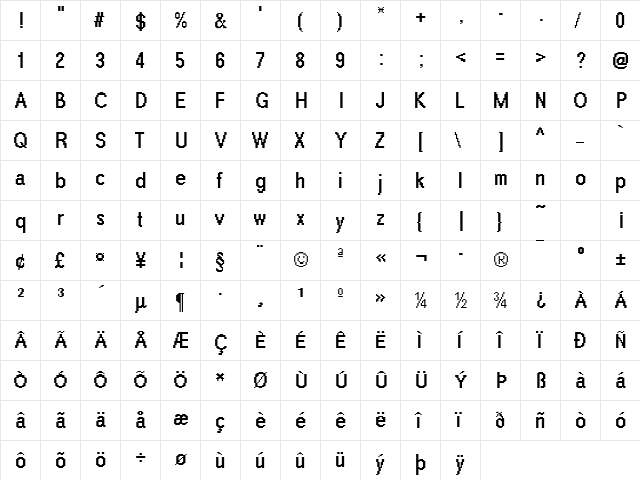 Rough42 Becker Regular  glyph index