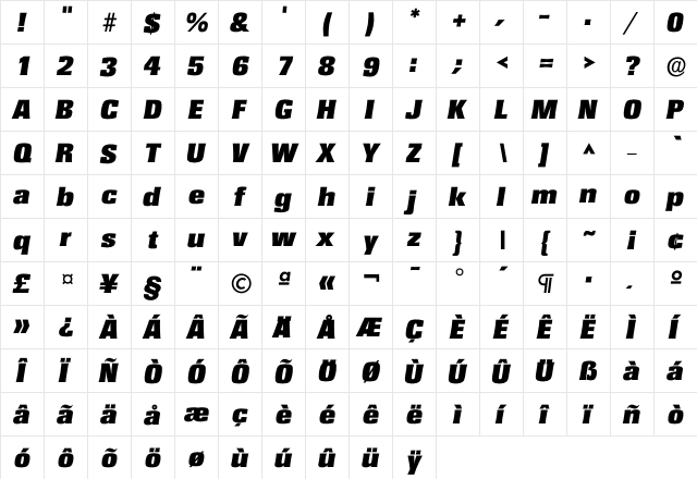 Irochester Heavy  glyph index