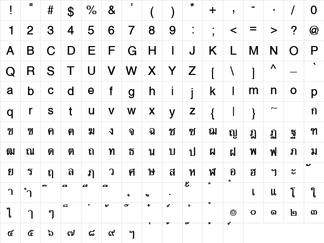 ThaiBangkokSSK Bold  glyph index