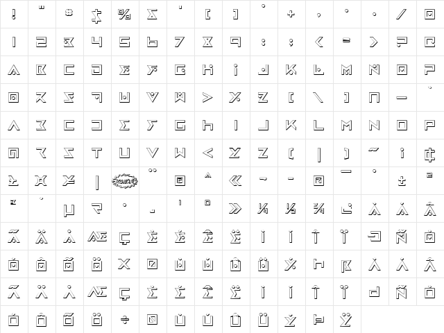 Iron Cobra 3D Regular  glyph index