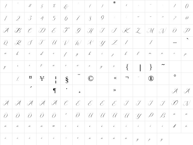 Kingsley Regular  glyph index