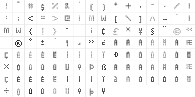 Cross Stitched Regular  glyph index