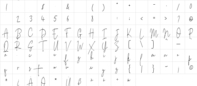 Monttrela Regular  glyph index