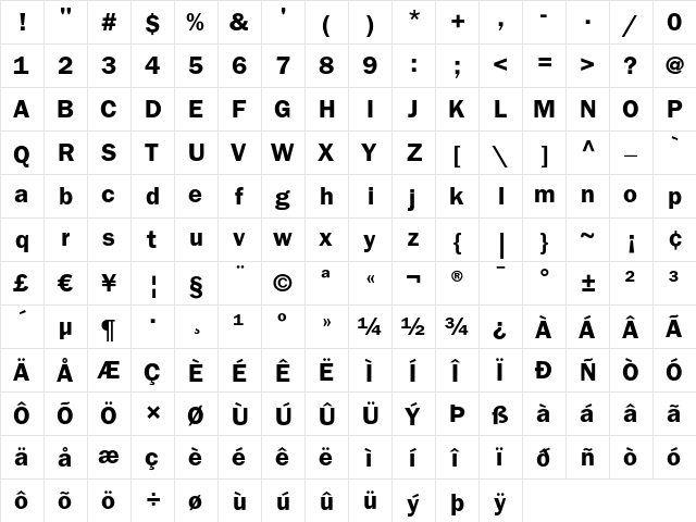 ITC Franklin Gothic LT Demi  glyph index