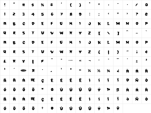 Count Suckula Expanded Expanded  glyph index