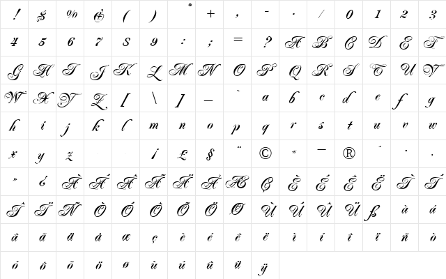 Poppl-Residenz BQ Regular  glyph index