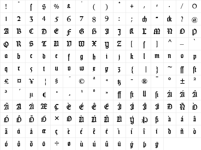 DS Weiss-Gotisch Alt Regular  glyph index