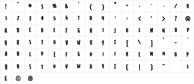 Highjinks BB Regular  glyph index
