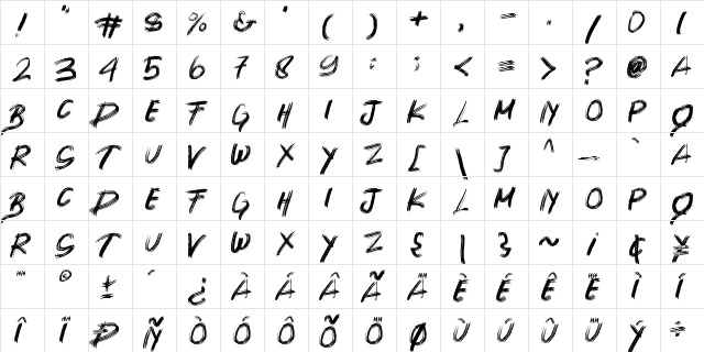 SHIMASU BRUSH Regular  glyph index
