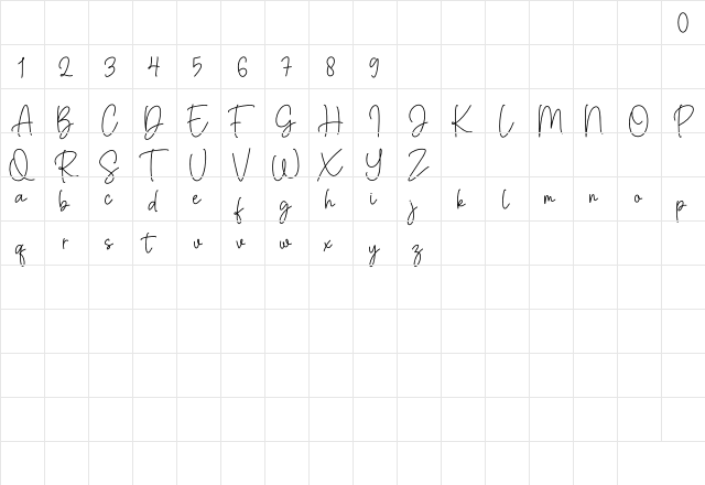 Margareth Script Regular  glyph index