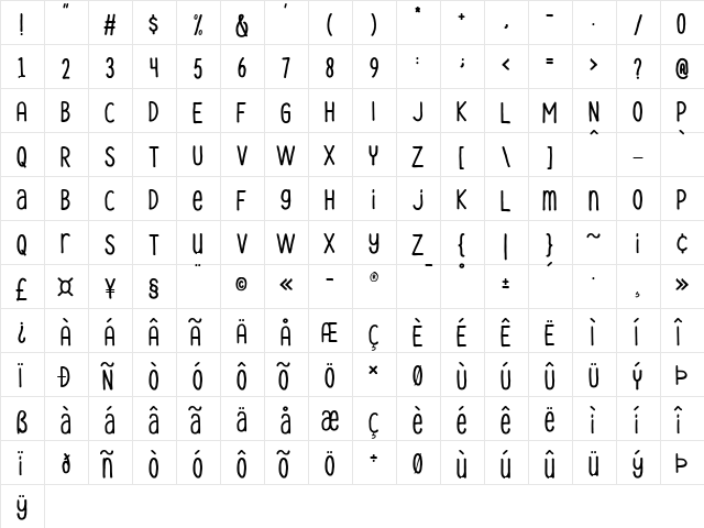 Dreamy Land Medium Land-Medium  glyph index