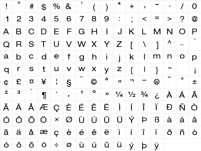 ContextRepriseExpandedSSK Regular  glyph index
