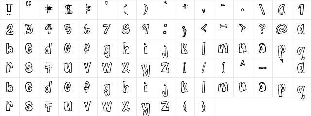 Jaggy Fries Regular  glyph index