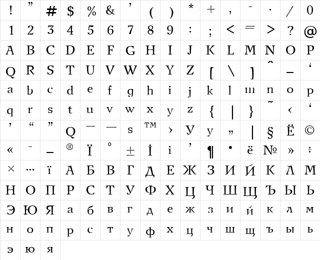 New Journal Plain  glyph index