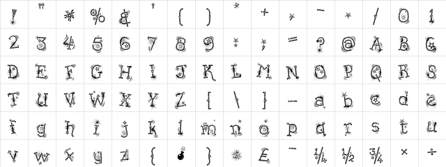 Kingthings Flashbang regular  glyph index
