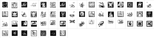 ZodiacsSignStars Regular  glyph index