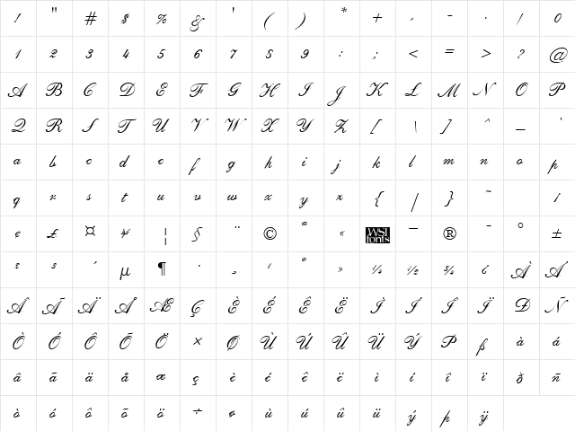 SheerBeauty Regular  glyph index