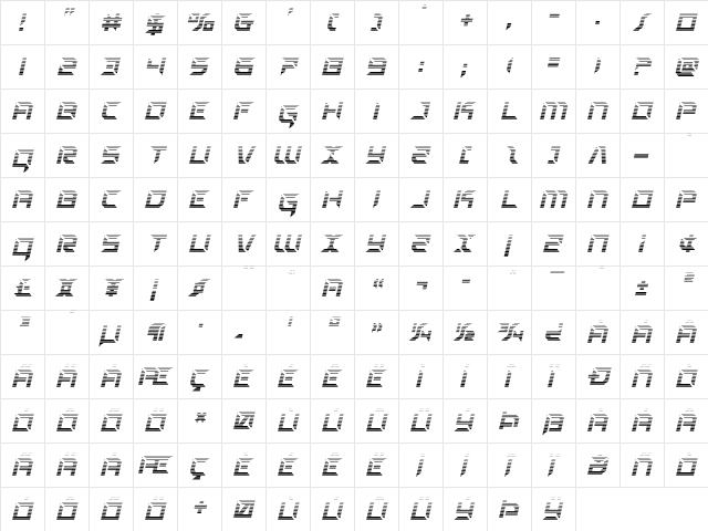 Zero Prime Gradient Italic Italic  glyph index