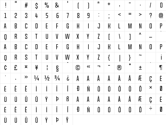 Chosence Light Regular  glyph index