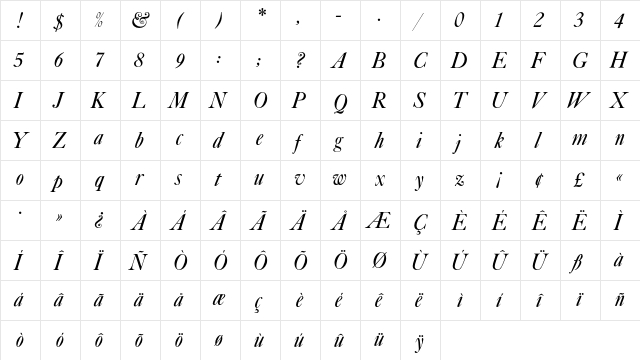 Caslon540EF Italic  glyph index