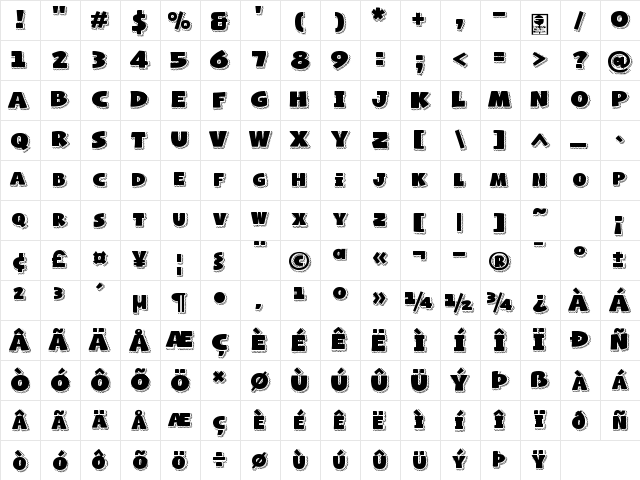 Naughty Squirrel Shadowed Demo Regular  glyph index