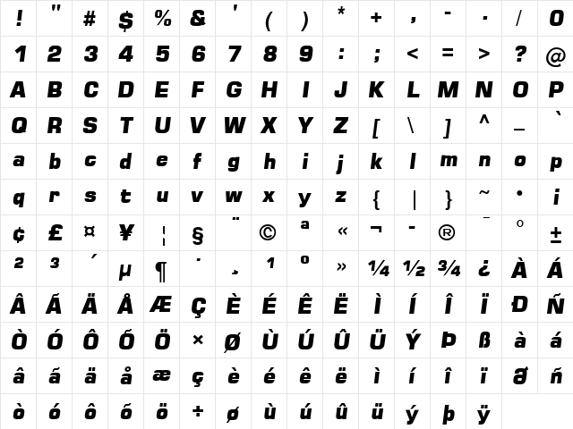 Square 721 Blk Italic  glyph index