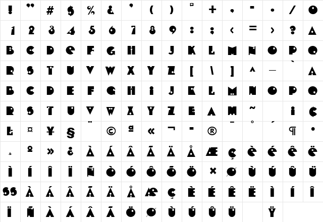 Shotgun Regular  glyph index