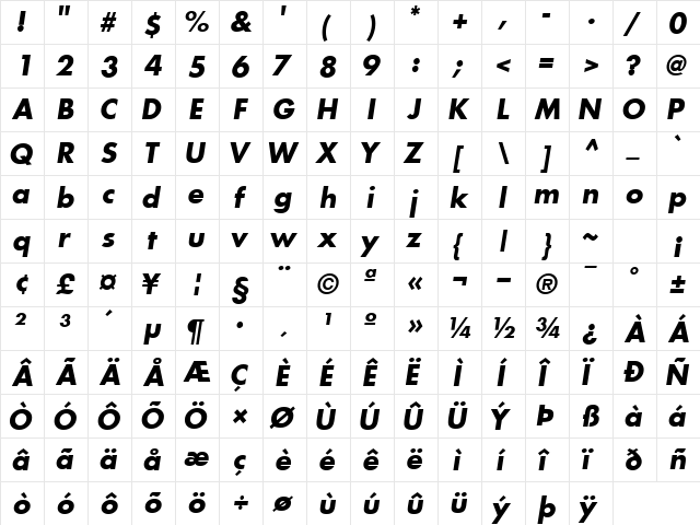 KudosSSK BoldItalic  glyph index