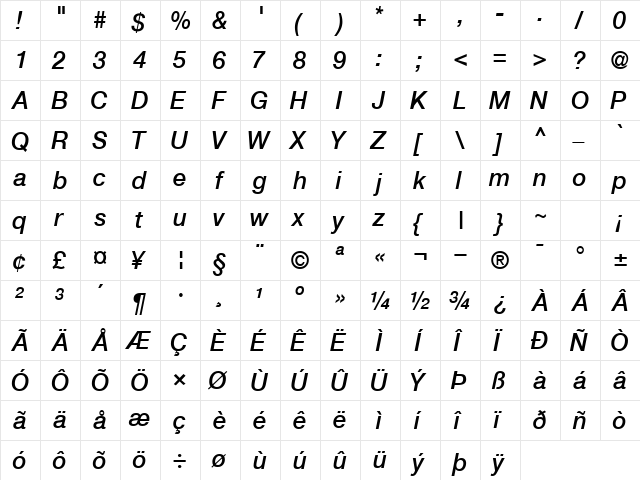 ContextRepriseMediumSSK Italic  glyph index