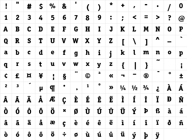 OfficinaSerITCTT ExtraBold  glyph index