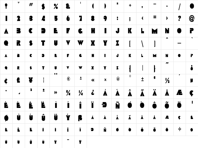 Animal Regular  glyph index