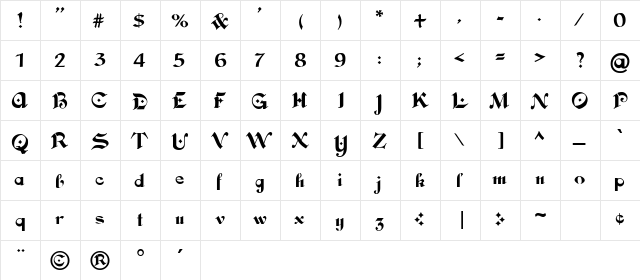 Ancient Text Regular  glyph index