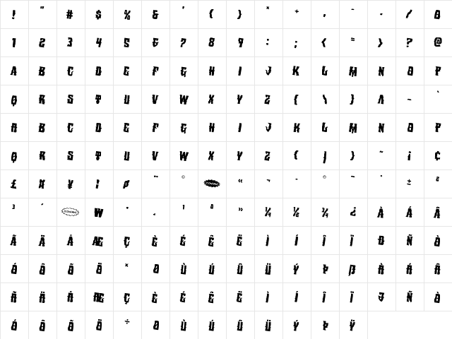 Warlock's Ale Rotated 2 Regular  glyph index